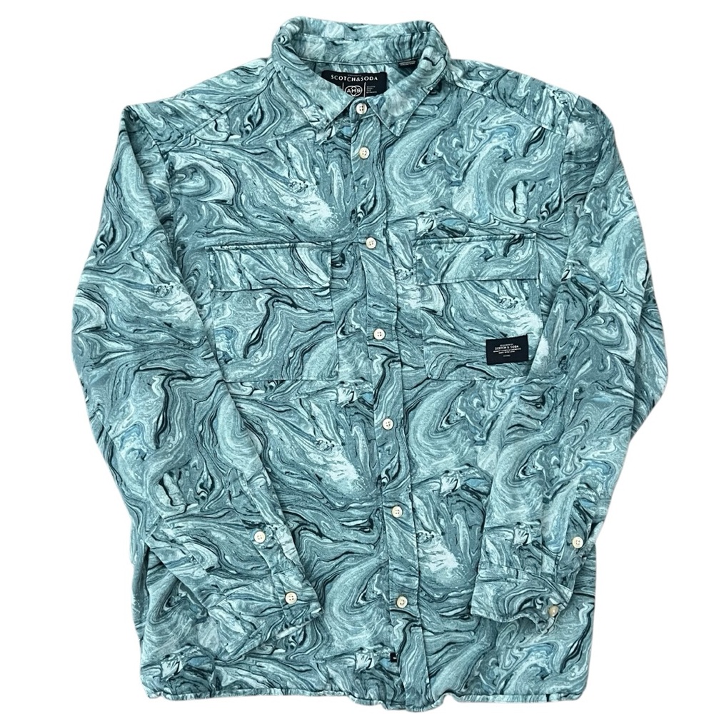 Scotch & Soda Teal Swirl Casual Button Down Shirt